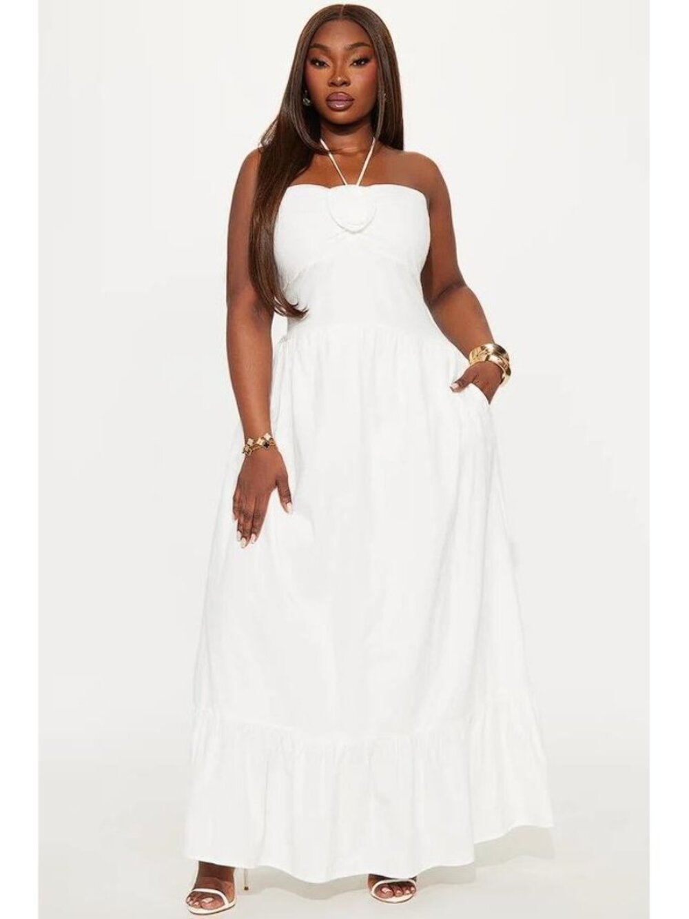 FASHION NOVA Women's Kylie Halter Maxi Dress Size 2X in White